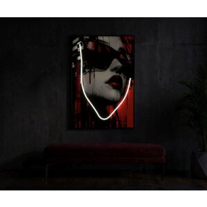 Mauro Ferretti LED-wandbeeld "Psyco" – modern leinwandbeeld 60x90 cm met 3D-acrylaat en krachtige rode, zwarte en witte contrasten