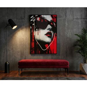 Mauro Ferretti LED-wandbeeld "Psyco" – modern leinwandbeeld 60x90 cm met 3D-acrylaat en krachtige rode, zwarte en witte contrasten