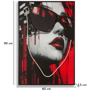 Mauro Ferretti LED-wandbeeld "Psyco" – modern leinwandbeeld 60x90 cm met 3D-acrylaat en krachtige rode, zwarte en witte contrasten