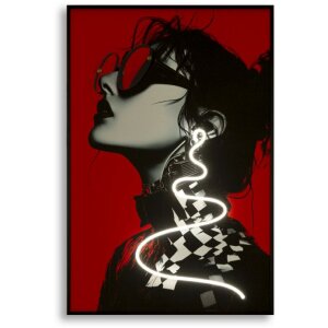 Mauro Ferretti Moderne LED-Wandbeeld "Psyco" 60x90 cm met 3D-Applikatie, multicolor met rode, zwarte en witte accenten