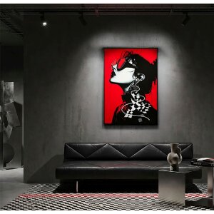 Mauro Ferretti Moderne LED-Wandbeeld "Psyco" 60x90 cm met 3D-Applikatie, multicolor met rode, zwarte en witte accenten