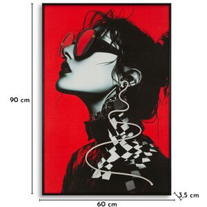 Mauro Ferretti Moderne LED-Wandbeeld "Psyco" 60x90 cm met 3D-Applikatie, multicolor met rode, zwarte en witte accenten