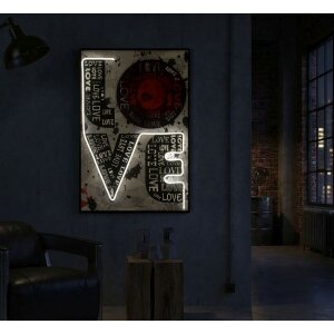 Mauro Ferretti LED-wandbeeld "Love" 60x90 cm – 3D acryl-applikatie, multicolor urban pop