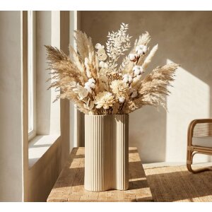 Mauro Ferretti Vaas "Frankfurt" 21x12x36 cm, wit, ijzer, golvende textuur