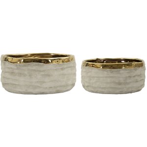 Mauro Ferretti Cachepot-set "Lima" 2-delig, grijsgoud met goudgekleurde binnenkant