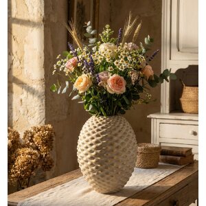 Mauro Ferretti Dekorvaas "Pepipas Ball" Ø29,5x36 cm, grijze keramiek met gouden accenten