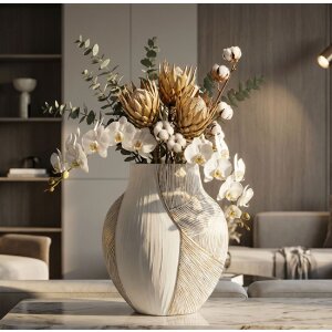 Mauro Ferretti Vaas "Ho Chi Minh" 35x13,5x37,5 cm Wit gekalkt