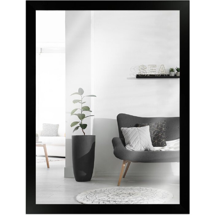 MendeFrames wandspiegel 50x100 cm, zwart met houten profiel