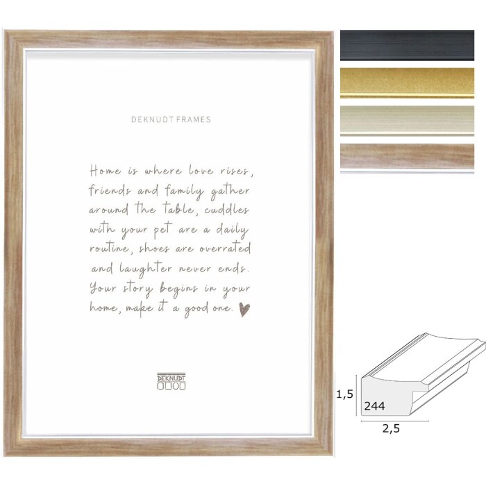 Deknudt S244 Fotolijst Polystyrol Houtoptiek met Klarglas, goud, zilver, brons, zwart met zilveren rand