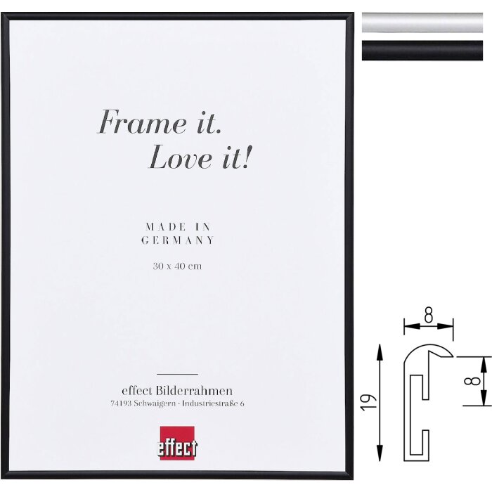 Effect B1 brandbeschermende aluminiumlijst S1 zwart zilver 13x18-70x100 cm