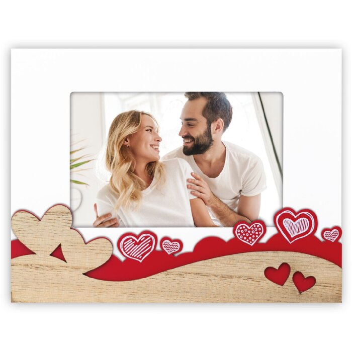 ZEP Romantische Houten Fotolijst Giulietta 10x15 cm met Hartdecoratie Roze en Wit