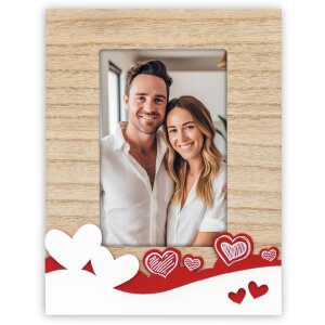 ZEP Romantische Houten Fotolijst Giulietta 15x10 cm Hoogformaat met Hartdecoratie Rood Wit