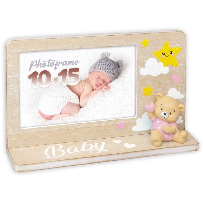 ZEP Babyfotolijst Teodoro 10x15 cm roze met teddybeerdecoratie