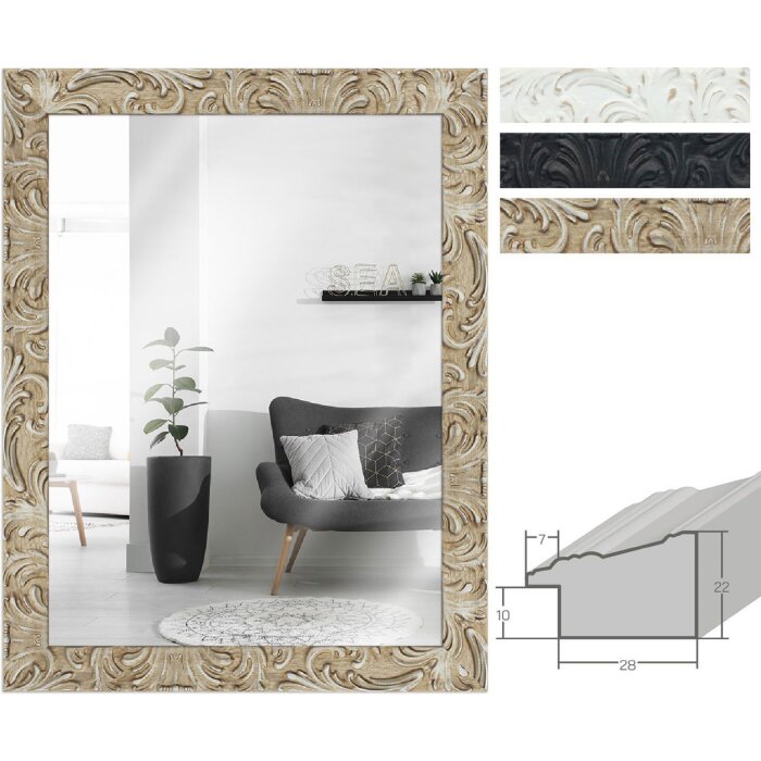 MendeFrames H650 Barokke fotolijst massief hout – wit, zwart, grijs, zilver met goudschittering