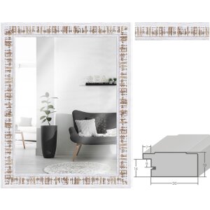 MendeFrames Wandspiegel H630 Shabby-Chic – Wit gekalkt houten kader met zagenruggen oppervlak, 20x20 tot 70x100 cm