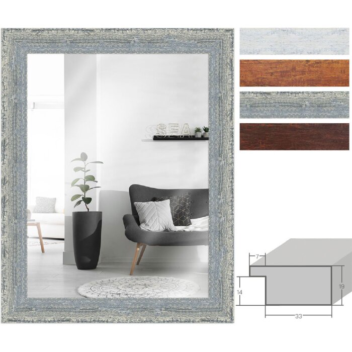 MendeFrames Vintage Wandspiegel in Massief Hout – Wit, Grijs, Bruin, Eikenhout