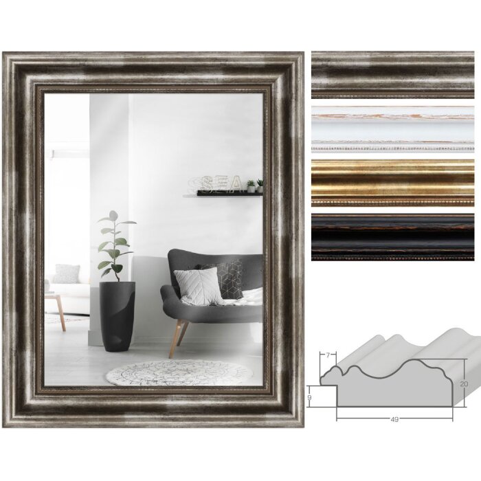 MendeFrames Wandspiegel H550 Antik – Elegante wandspiegel van massief hout in zilver, goud, zwart en wit