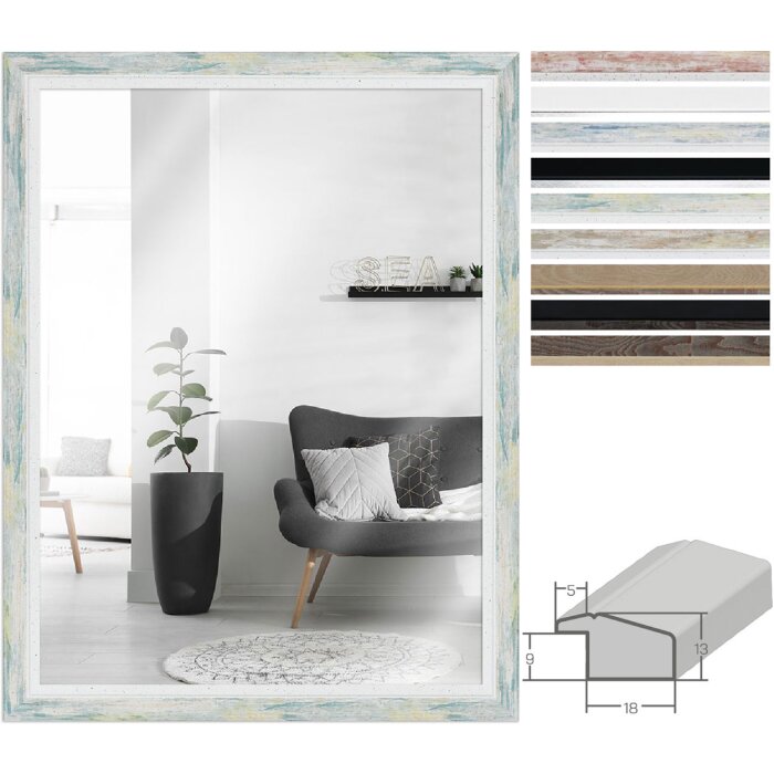 MendeFrames Wandspiegel H490 Modern – pastel en houtlook in diverse maten