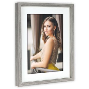 ZEP ASOS houten lijst met passepartout-effect in grijs & natuur, 10x15-15x20 cm