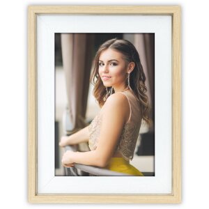 ZEP ASOS houten lijst met passepartout-effect in grijs & natuur, 10x15-15x20 cm