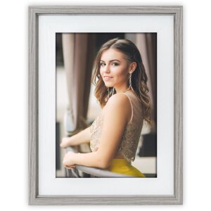 ZEP ASOS houten lijst met passepartout-effect in grijs & natuur, 10x15-15x20 cm