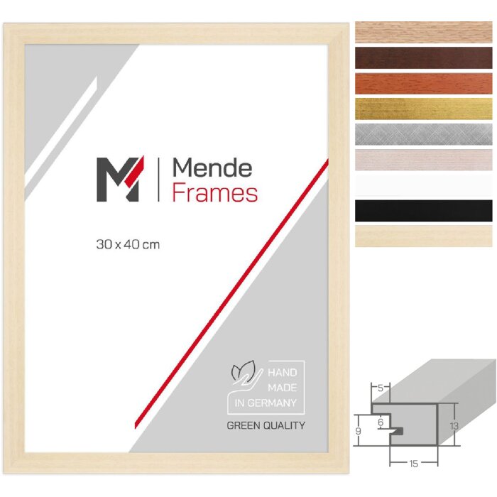 MendeFrames H430 Klassiek – Massief houten fotolijst in eikenhout, goud, zilver, wit, zwart, natuurlijk, esdoorn of kersenhout, 7x10–50x75 cm