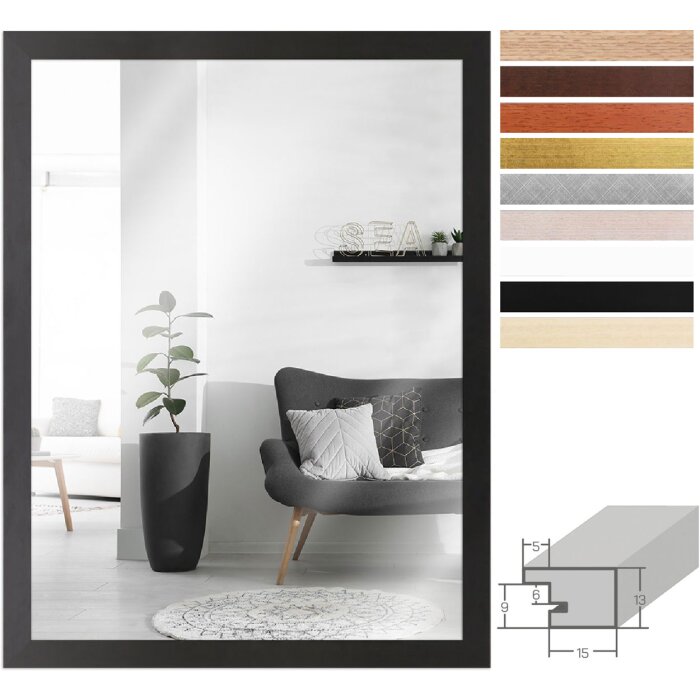 MendeFrames H430 Wandspiegel Klassiek in massief hout, 10x10 tot 50x70 cm, beschikbaar in eiken, goud, zilver, wit, zwart, natuur, esdoorn en kirschboom