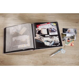 Walther Linnen fotoalbum zwart wit zwart 30x30 cm 50 zwarte paginas