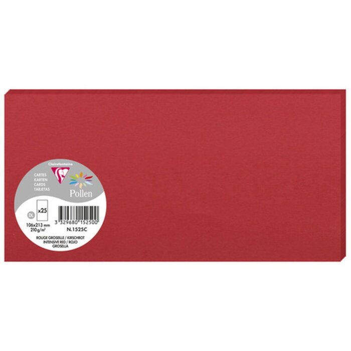 Pak 25 kaarten stuifmeel, dl 106x213mm, 210g kersenrood