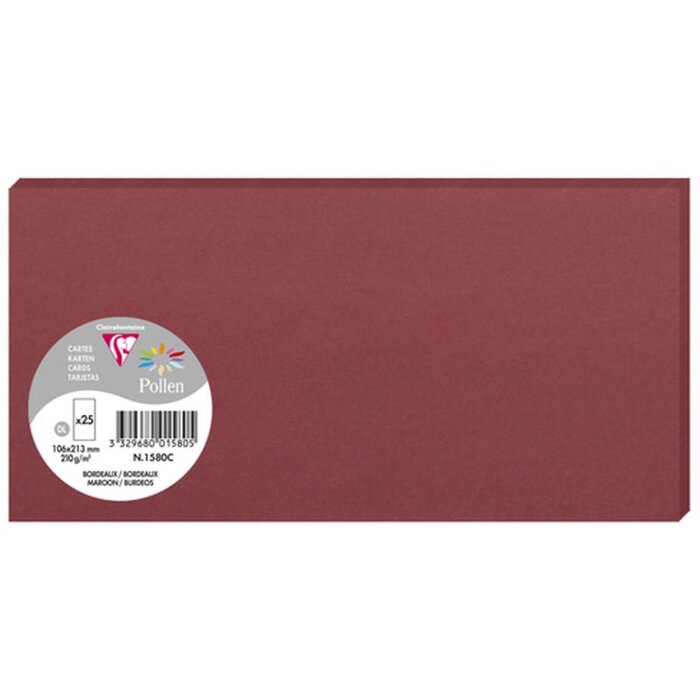Pak 25 kaarten stuifmeel, dl 106x213mm, 210g bordeaux