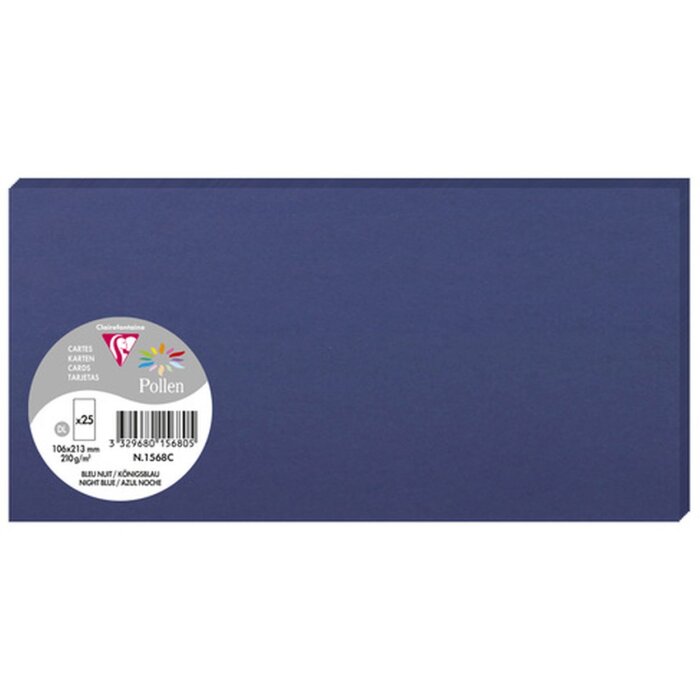 Pak 25 kaarten Pollen, DL 106x213mm, 210g koningsblauw