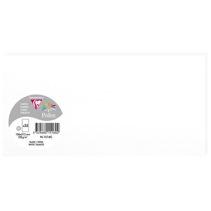 Pak 25 kaarten Pollen, dl 106x213mm, 210g wit