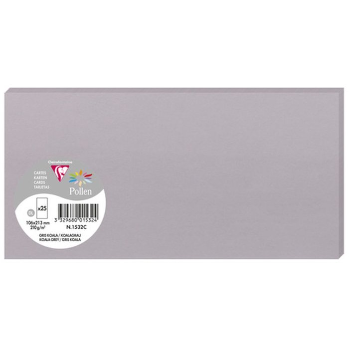 Pak 25 kaarten stuifmeel, dl 106x213mm, 210g koalagrau