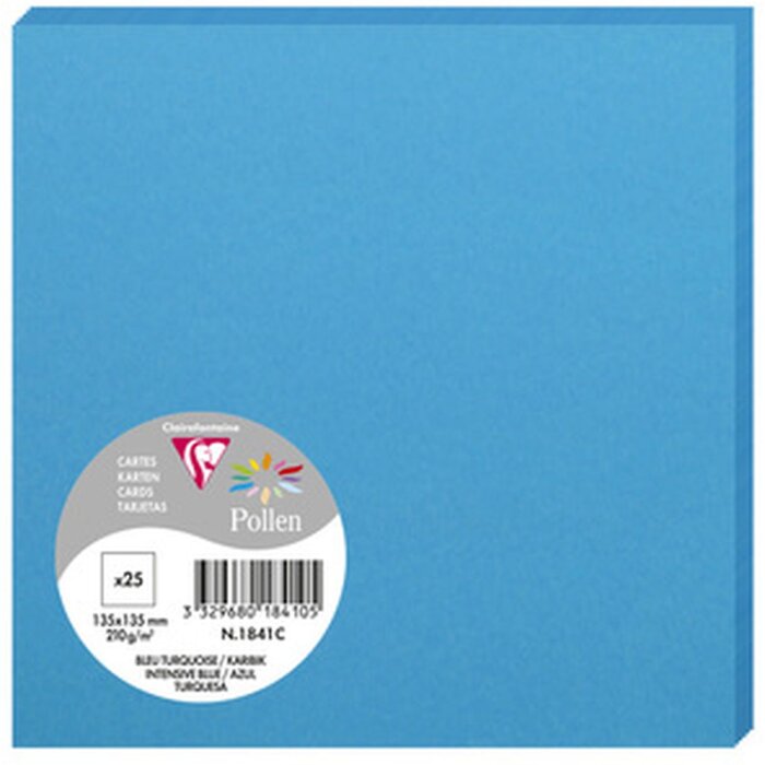 Pak 25 kaarten Pollen, 135x135mm, 210g turkoois
