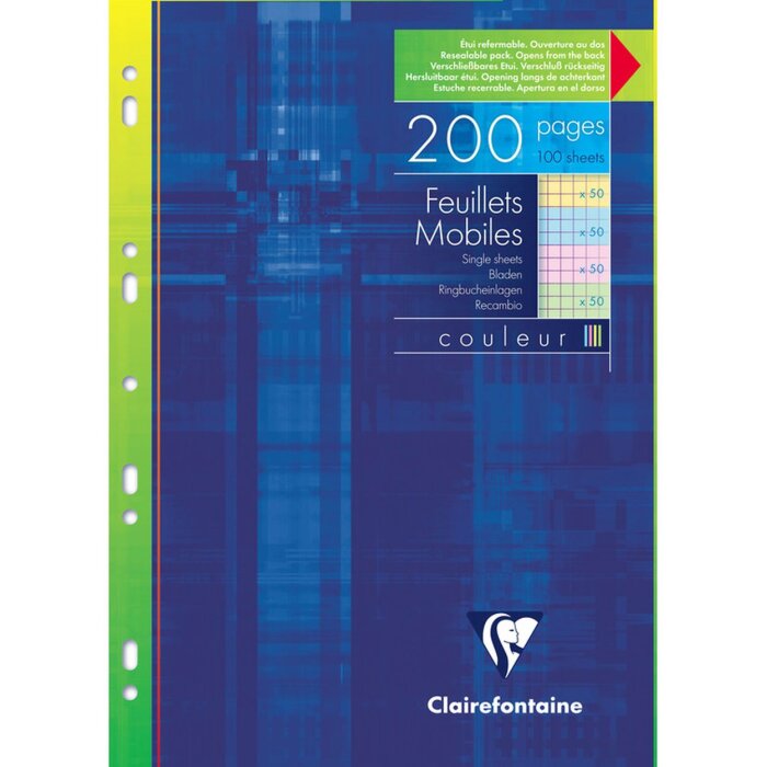 Pak 100 vel ringbandinzetstukken, DIN A4, 90g, vierkant Assortiment