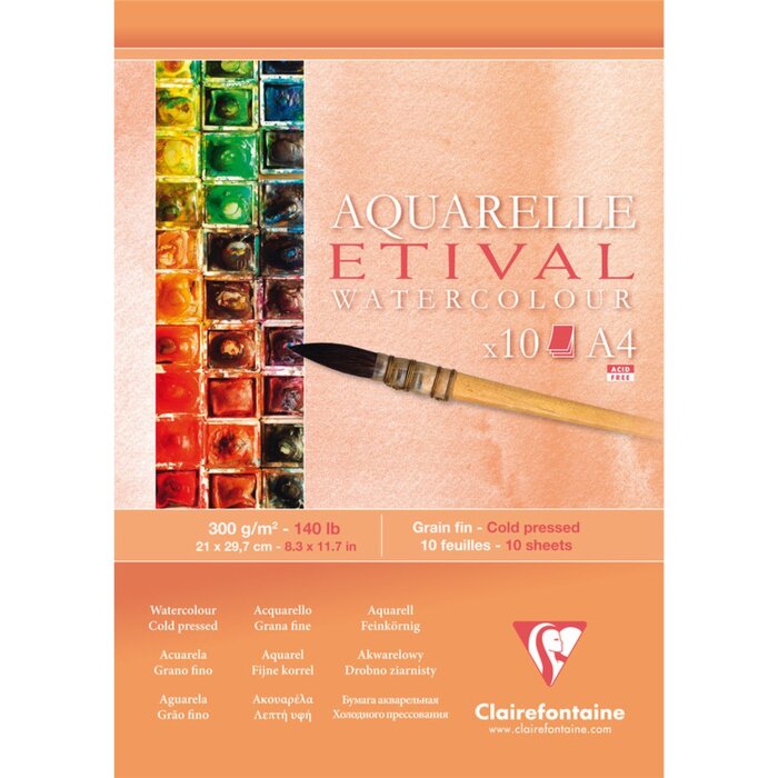 Aquarelpapier fijnkorrelig ETIVAL-cellulose DIN A4, 10 vel, 300g