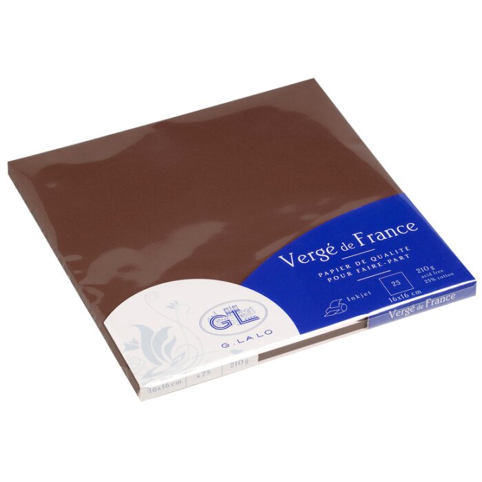 Pak 25 kaarten enkel Vergé 160x160mm chocolade