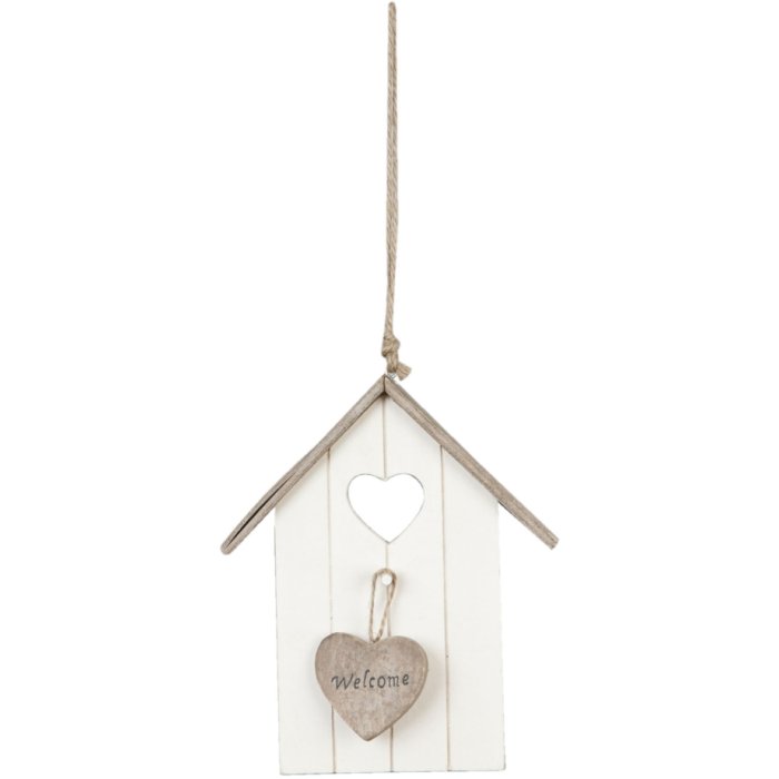 Decoratieve hanger vogelhuisje welkom 16x12 cm