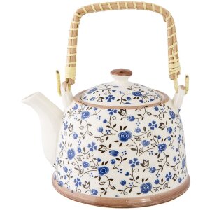 Theepot ø 14x14 cm Keramiek Bloemen blauw-groen
