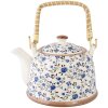 Theepot ø 14x14 cm Keramiek Bloemen blauw-groen