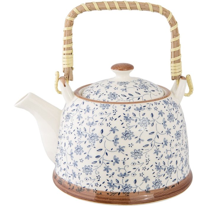 Theepot ø 14x14 cm Keramiek Bloemen Blauw